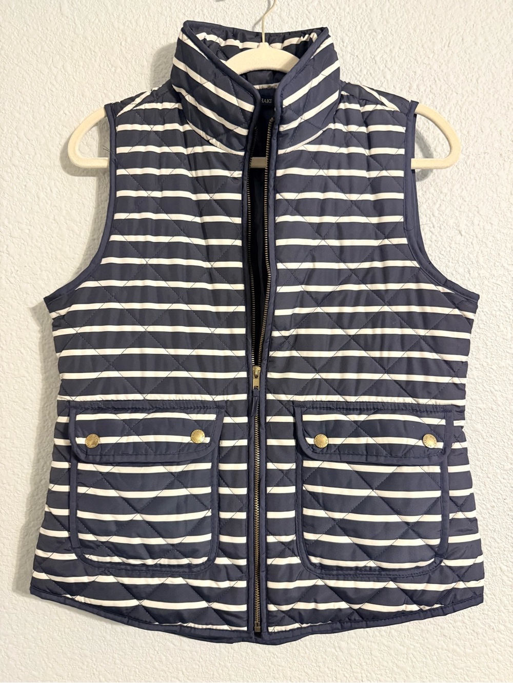 British Khaki Navy & White Striped Quilted Vest